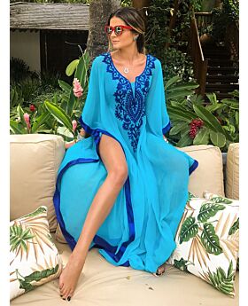 Color-block Embroidery Chiffon Cover Up Tunics