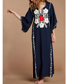 Tie Neck Flower Embroidery Cover-up Dress