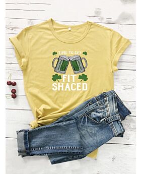 Round Neck Letter Leaf Graphic Top