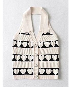 Love Heart Jacquard Knit Halter Sweater Vest