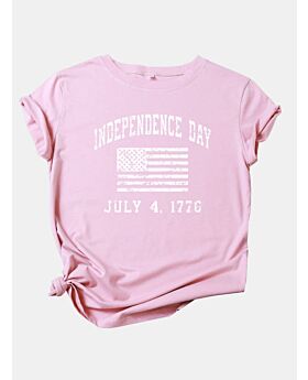 Independence Day American Flag Pattern Letter Tee