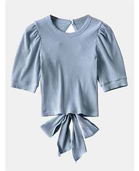 Frill Detail Backless Bowtie Ribbed Tee