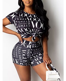 2-piece Allover Letter Print Set Top And Shorts