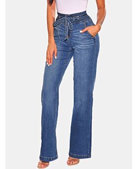 Straight-leg Paperbag Belted Jeans
