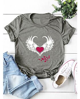 Wings Heart Graphic Casual T-shirt