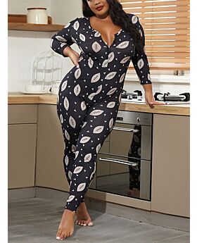 Buy Slim-fit Baseball Print Buttoned Pajamas Jumpsuit Wholesale Loungewear 210401665