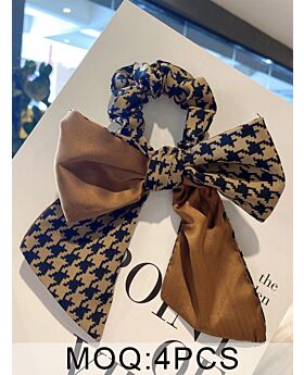 Women Houndstooth Print Bow Hair Tie