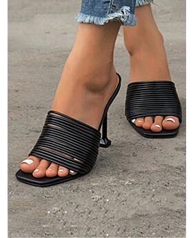 Clearance Sale Square Toe Strappy Mules Heeled Slipper Sandals (No Return or Exchange)
