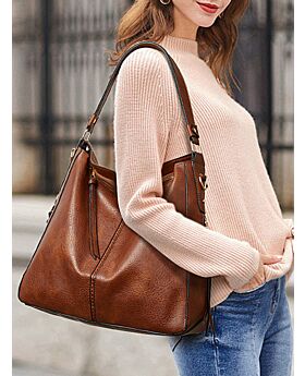 Women Faux Leather Tote Shoulder Bag With Purse Set