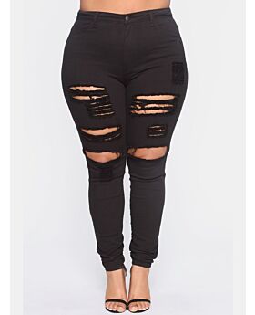 Plus Size Black Hole Ripped Skinny Jeans
