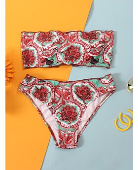 Clearance Sale 2-piece Colorblock Allover Print Swimsuit Wholesale (No Return or Exchange)