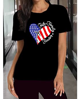 Fourth Of July Flag Heart Letter Print T-shirt
