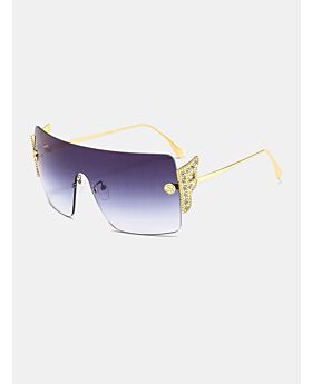 Frameless One Piece Wing Diamond Gradient Sunglasses