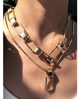 Hip Hop Style Thick Chain Buckle Pendant Double Necklace