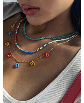 Colorful Rice Bead Flowers Multilayer Necklace western boho clothing wholesale