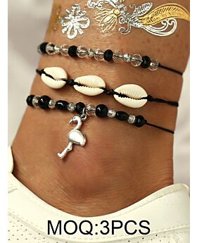 Bohemian Red-crowned Crane Shell Bead Anklet