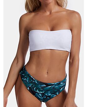 Two-piece Solid Color Tube Top Bikini Swimsuit & Floral Print Panties Set