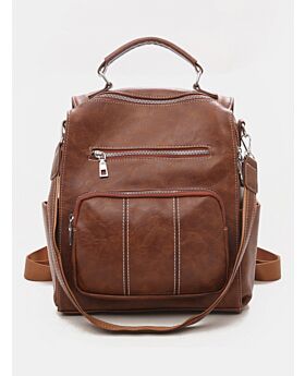  Women Soild Large Capacity Leather Backpack 210513625