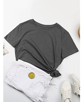 Round Neck Soild Color Short Sleeve Casual T-shirt 210524860