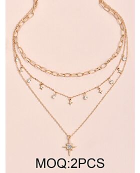 Star Pendant Tassel Chain Multilayer Necklace gold
