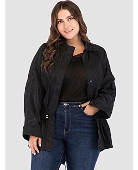 Plus Size High Collar Waist Pleated Detail Single-breasted Shirt 210531912
