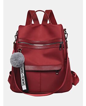 Pure Color Backpack With Pom Pom Pendant 210601073