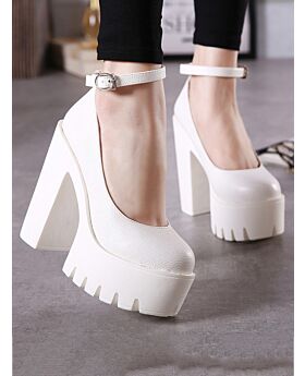 Round Toe Ankle Buckle Super High Block Heels Shoes 210609913