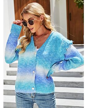 Tie Dye Rainbow Color Knitted Sweater Cardigan 210710607