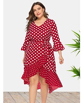 Wholesale Plus Size Clothing Polka Dot Long Sleeve Ruffled Trim Dress 210722471