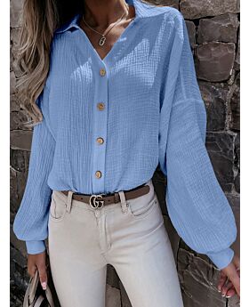Women Blouses Office Lady Turn-down Collar Solid Lantern Sleeve 210728192