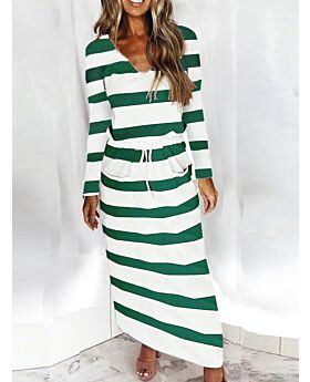Strappy Fall Stripes Colorblock Long Dress 210729732
