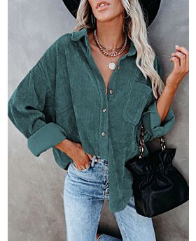 Casual Loose Solid Corduroy Lapel Button Jacket Shirt Cheap Wholesale Womens Clothing 210802966