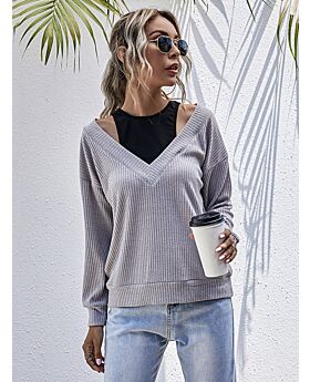 Fall Knitting Sweater Fake 2pcs Colorblock Hollow-out 210803793