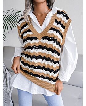 Knitting Sweater Vest V-neck Stripes Colorblock 210806538