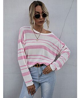 Striped Patchwork Color Block Knitting Sweater 210812886