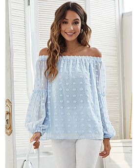 Off Shoulder Jacquard Knitted Chiffon Blouse Wholesale 210824400