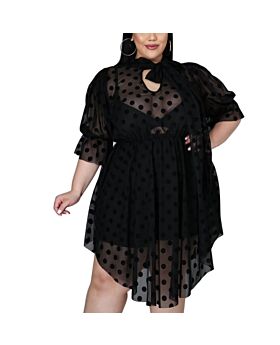 Sexy Mesh See-Throught Irregular Hem Women Curvy Dresses Wholesale Plus Size Clothing In Black