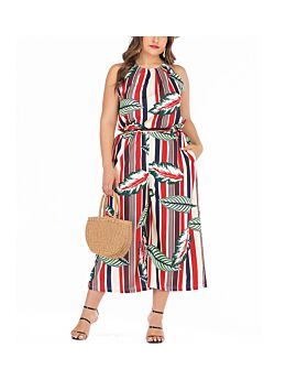 Wholesale Women'S Plus Size Clothing Striped Print Round Neck Sleeveless Jumpsuit N461023032000045