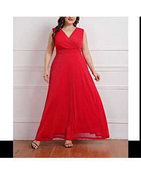 Wholesale Women'S Plus Size Clothing Sleeveless V Neck Slim Fit Big Swing Solid Color Dress N46230214001838