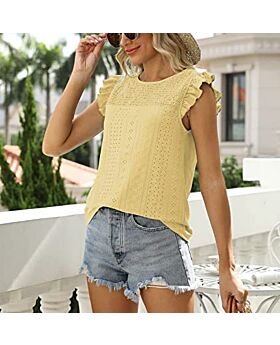 Flying Sleeves Pleated Patchwork Round Neck Tank Top Wholesale Womens Tops N5323021800043