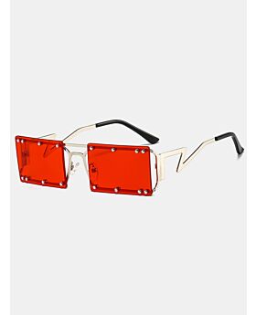 Square Metal Frame Rivet Decor Women Sunglasses