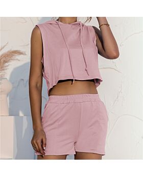 Solid Color Casual Sleeveless Crop Tank Tops & Shorts Workout Womens 2 Piece Sets Wholesale Tracksuits In Pink