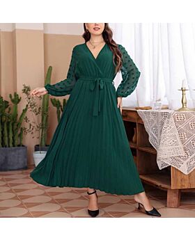 Solid Color Casual Jacquard Curvy Pleated Dresses Wholesale Plus Size Clothing