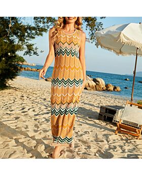 Casual Vacation Dress Printed Sleeveless Wholesale Maxi Dresses Knitted SD164273