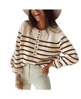 Knitwear Striped Pullover Top Fashion Button Cardigan Wholesale Womens Tops 