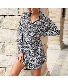 Leopard Print Slim Fit Fashion Long Sleeve Lapel Shirtdress Wholesale Shirt Dresses 