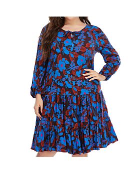 Casual Floral Dress Long Sleeve Loose Swing Dresses Wholesale Plus Size Clothing In Blue