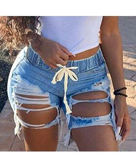 Sexy Women Ripped Hot Pants Denim Shorts Wholesale Plus Size Clothing In Blue