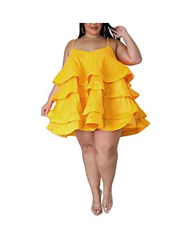 Sexy Sleeveless Ruffled Strap Solid Color Curvy Cake Dresses Wholesale Plus Size Clothing N5323031700085