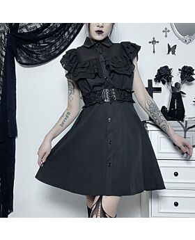 Dark Punk Button-Up Ruffle Slim Fit Sleeveless Dress Wholesale Dresses N462923033000005